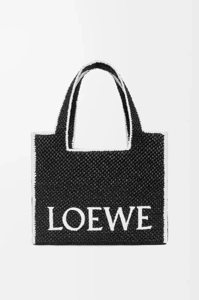 Büyük LOEWE Font Tote, rafya, Siyah