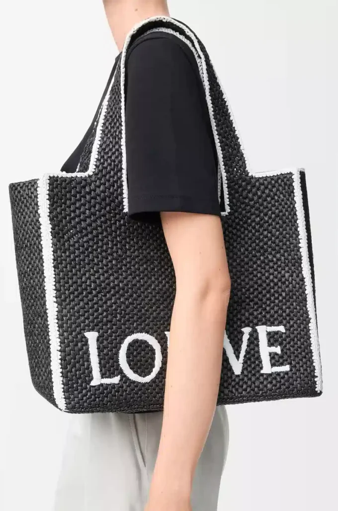 Büyük LOEWE Font Tote, rafya, Siyah