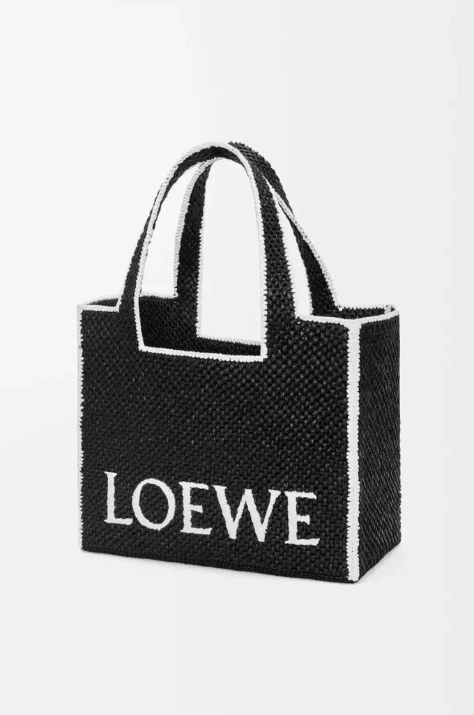Büyük LOEWE Font Tote, rafya, Siyah
