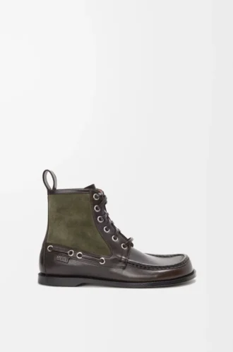 Dana derisi ve süet dana derisinden Campo loafer bot Dark Brown/Green