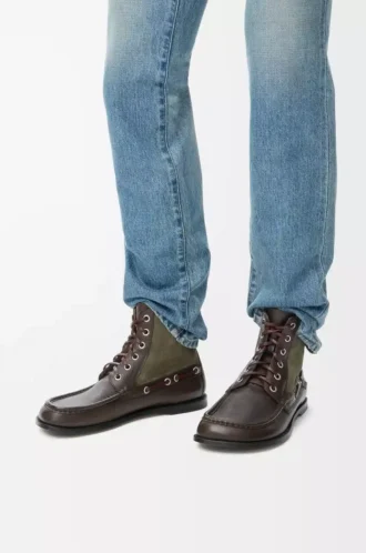 Dana derisi ve süet dana derisinden Campo loafer bot Dark Brown/Green