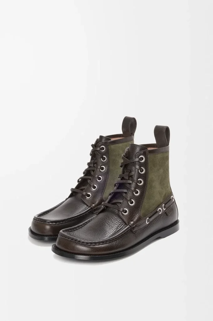 Dana derisi ve süet dana derisinden Campo loafer bot Dark Brown/Green