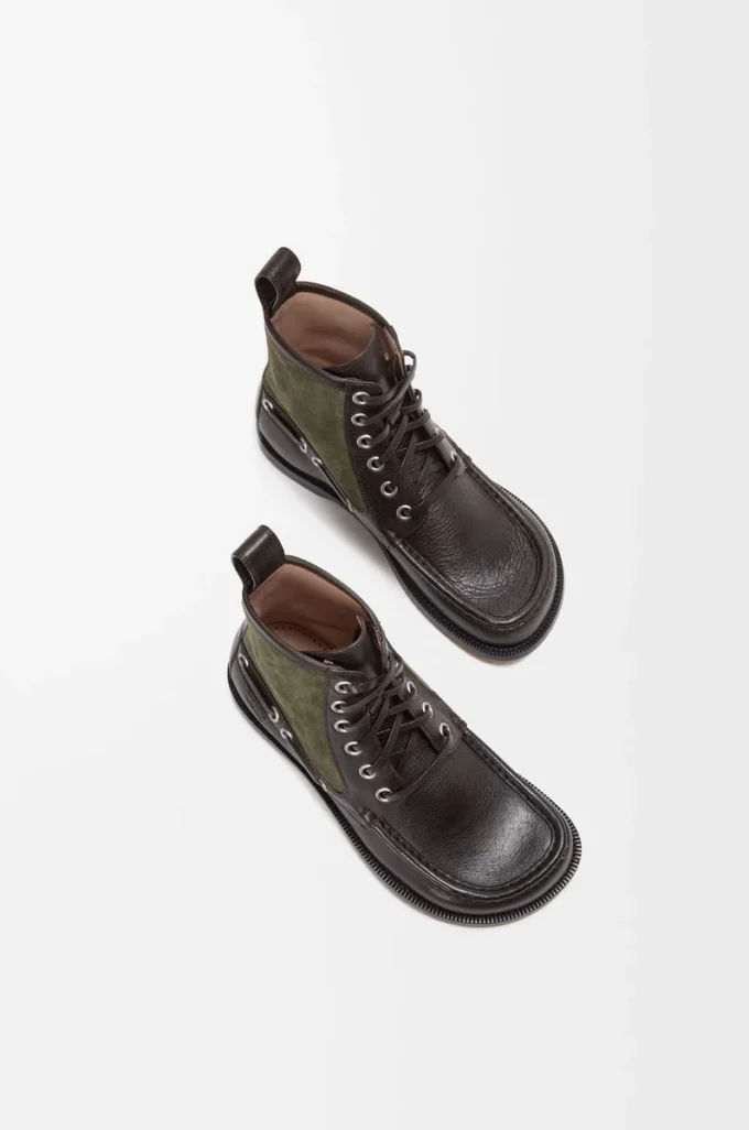Dana derisi ve süet dana derisinden Campo loafer bot Dark Brown/Green