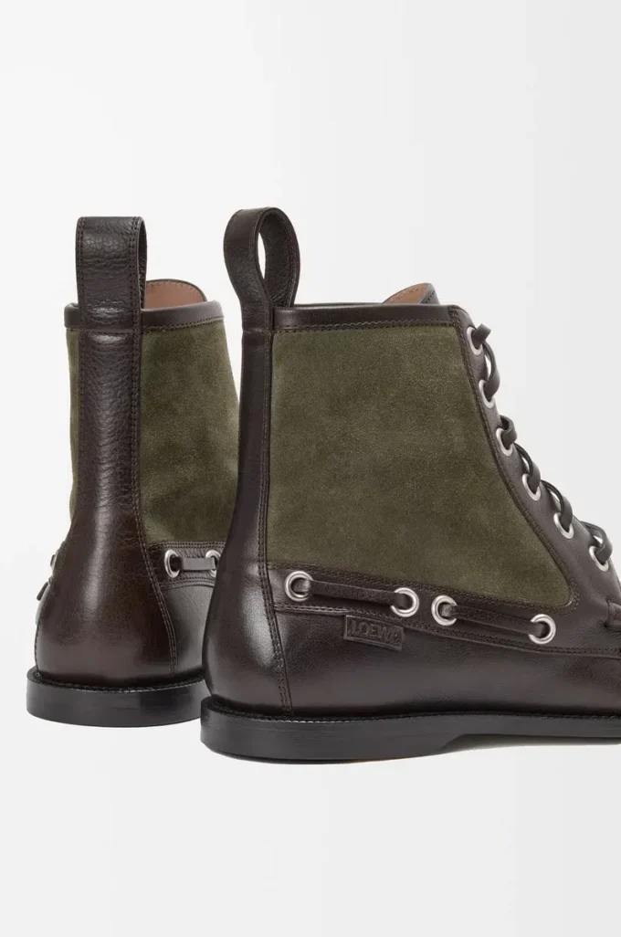 Dana derisi ve süet dana derisinden Campo loafer bot Dark Brown/Green