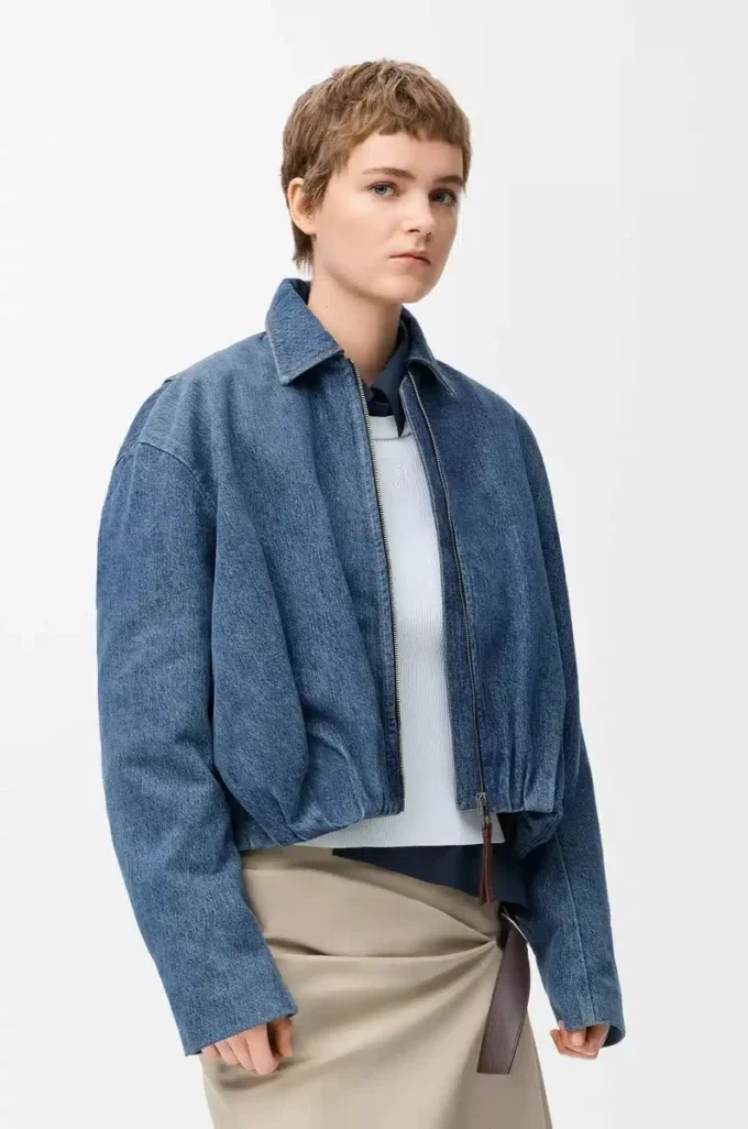 Denim indigo mavisi drape ceket