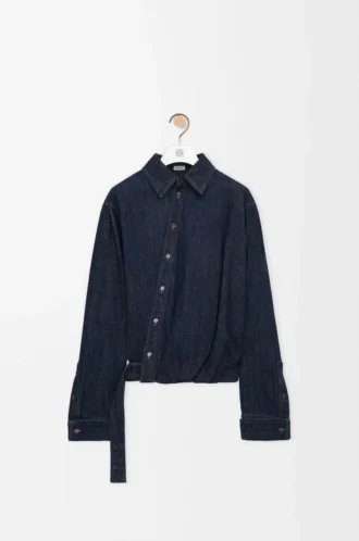 Denim indigo mavisi drape gömlek