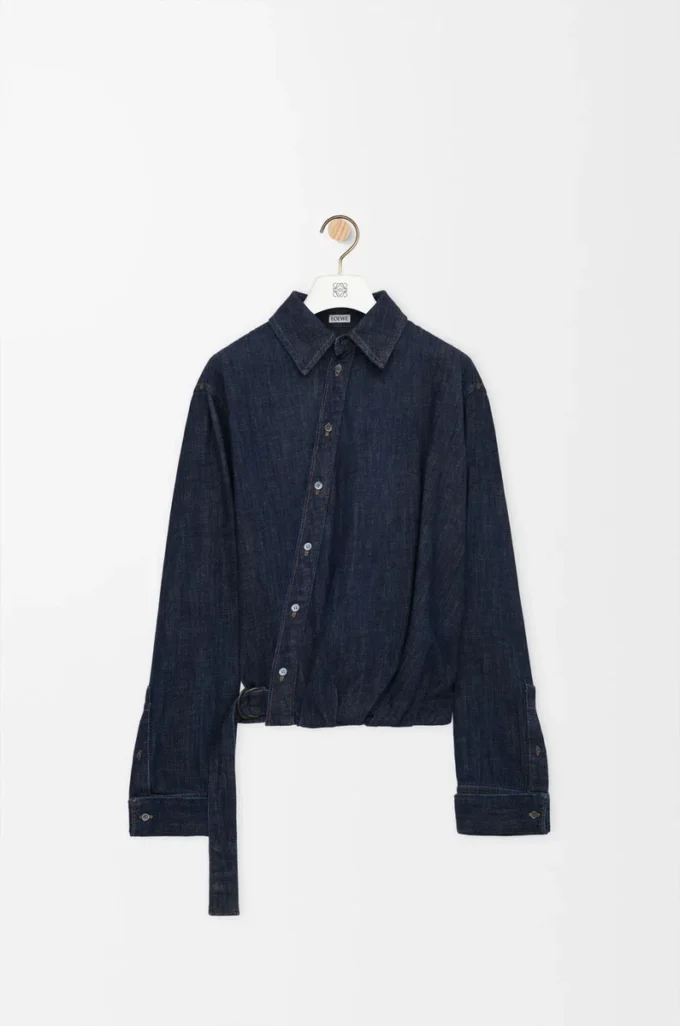 Denim indigo mavisi drape gömlek