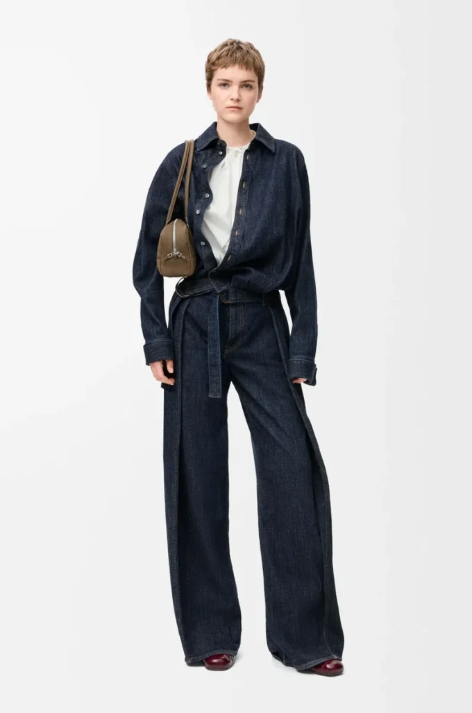 Denim indigo mavisi drape gömlek