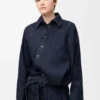 Denim indigo mavisi drape gömlek