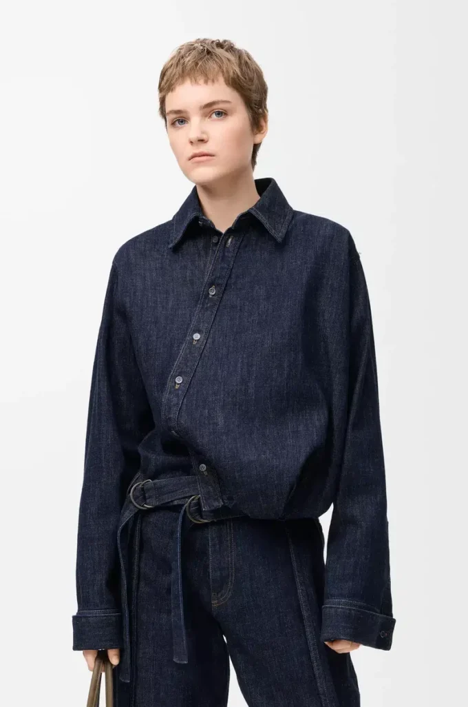 Denim indigo mavisi drape gömlek