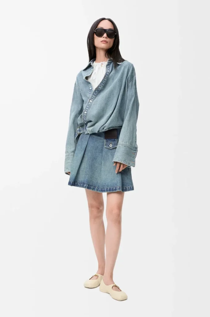 Denim mini etek Yıkanmış Denim