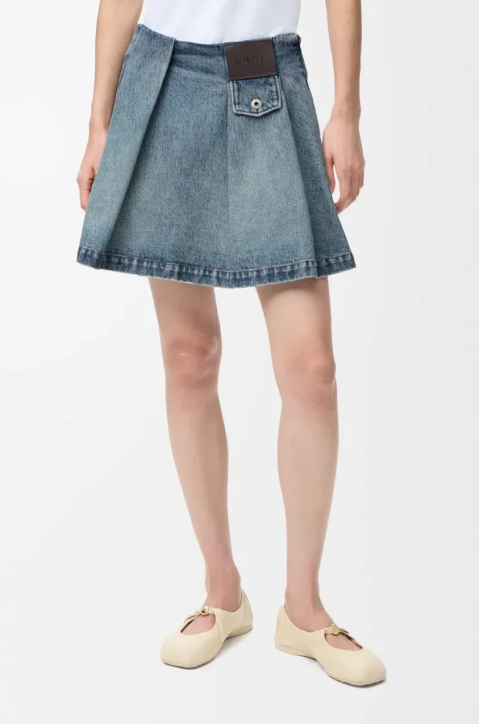 Denim mini etek Yıkanmış Denim