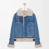 Denim ve shearling kumaştan üretilmiş kamyoncu ceketi Denim Mavisi
