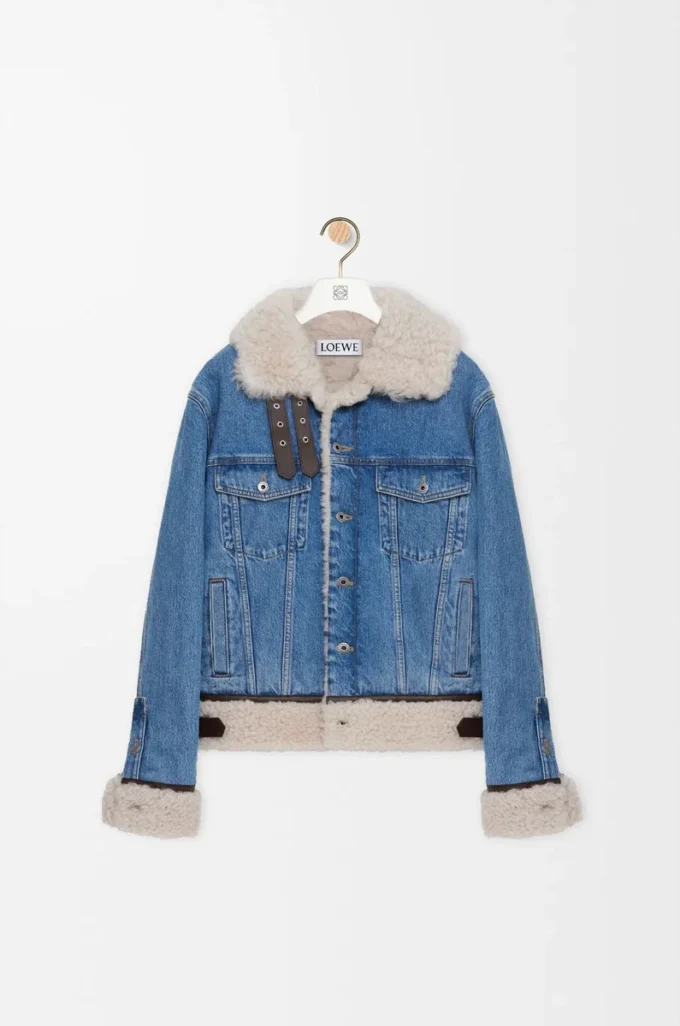 Denim ve shearling kumaştan üretilmiş kamyoncu ceketi Denim Mavisi