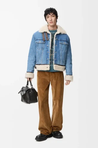 Denim ve shearling kumaştan üretilmiş kamyoncu ceketi Denim Mavisi