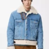 Denim ve shearling kumaştan üretilmiş kamyoncu ceketi Denim Mavisi