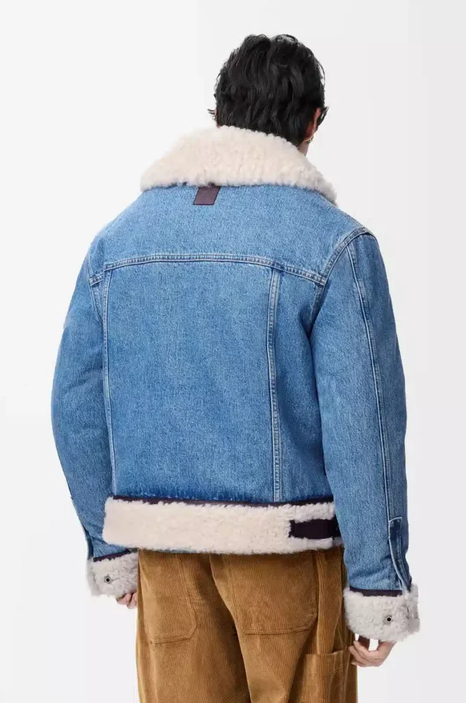 Denim ve shearling kumaştan üretilmiş kamyoncu ceketi Denim Mavisi