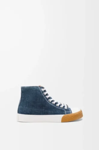 Denimden üretilmiş yüksek bilekli Bloc spor ayakkabı Yıkanmış Denim