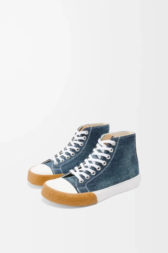 Denimden üretilmiş yüksek bilekli Bloc spor ayakkabı Yıkanmış Denim