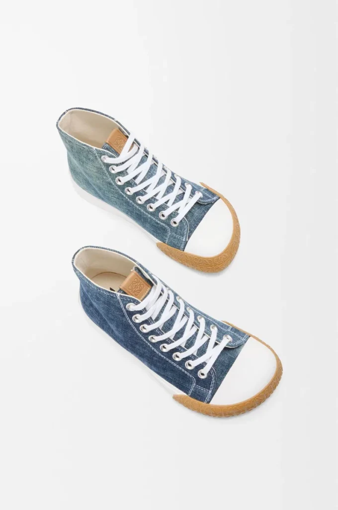 Denimden üretilmiş yüksek bilekli Bloc spor ayakkabı Yıkanmış Denim