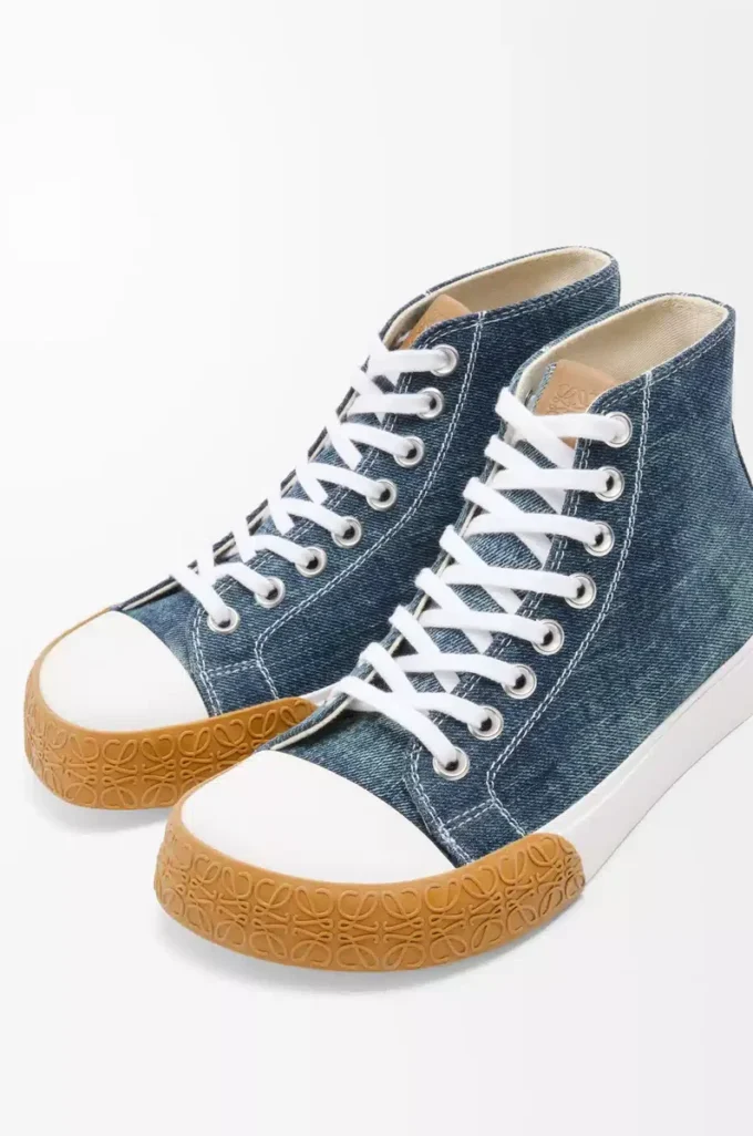 Denimden üretilmiş yüksek bilekli Bloc spor ayakkabı Yıkanmış Denim