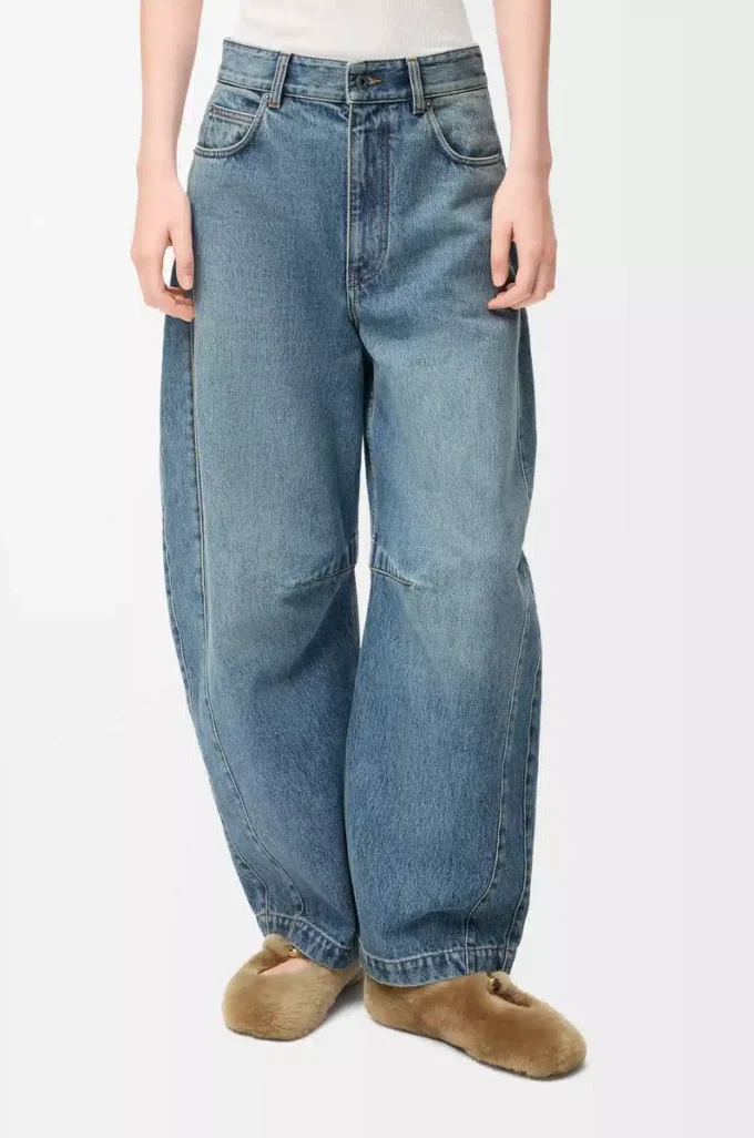 Denimden yapılmış varil kot pantolon Yıkanmış Denim