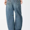 Denimden yapılmış varil kot pantolon Yıkanmış Denim