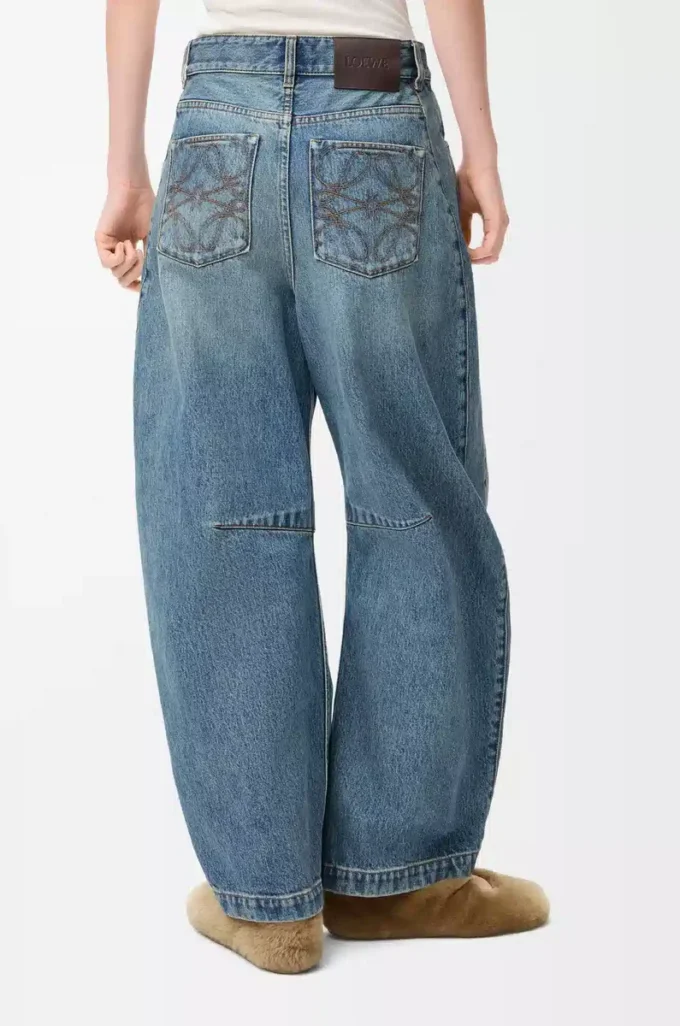 Denimden yapılmış varil kot pantolon Yıkanmış Denim