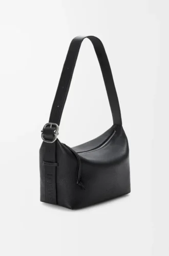 Esnek damarlı dana derisinden Loop hobo Siyah