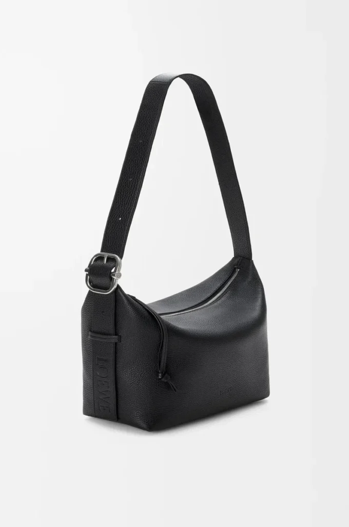 Esnek damarlı dana derisinden Loop hobo Siyah
