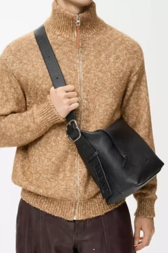Esnek damarlı dana derisinden Loop hobo Siyah