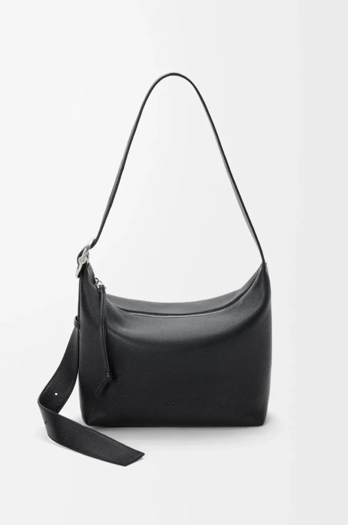 Esnek damarlı dana derisinden Loop hobo Siyah