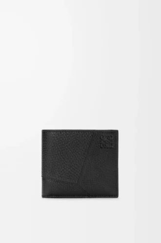Esnek damarlı dana derisinden üretilmiş Puzzle bifold cüzdan Siyah