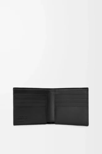Esnek damarlı dana derisinden üretilmiş Puzzle bifold cüzdan Siyah