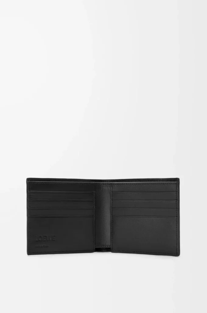 Esnek damarlı dana derisinden üretilmiş Puzzle bifold cüzdan Siyah