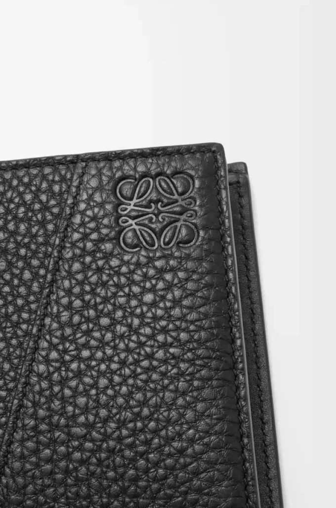 Esnek damarlı dana derisinden üretilmiş Puzzle bifold cüzdan Siyah