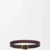 Esnek damarlı dana derisinden yuvarlak yumuşak kemer Oxblood/Vintage Gold
