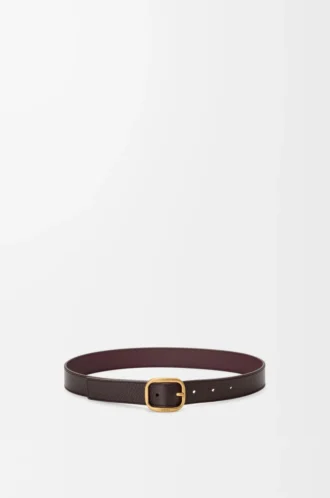 Esnek damarlı dana derisinden yuvarlak yumuşak kemer Oxblood/Vintage Gold
