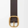 Esnek damarlı dana derisinden yuvarlak yumuşak kemer Oxblood/Vintage Gold