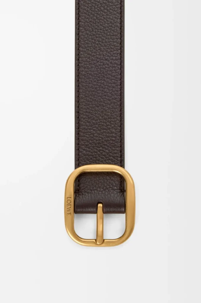 Esnek damarlı dana derisinden yuvarlak yumuşak kemer Oxblood/Vintage Gold