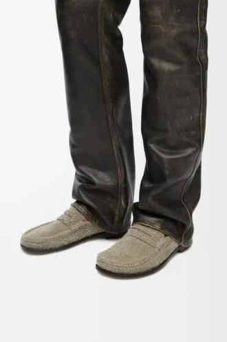 Fırçalanmış süet Campo loafer Haki Yeşili