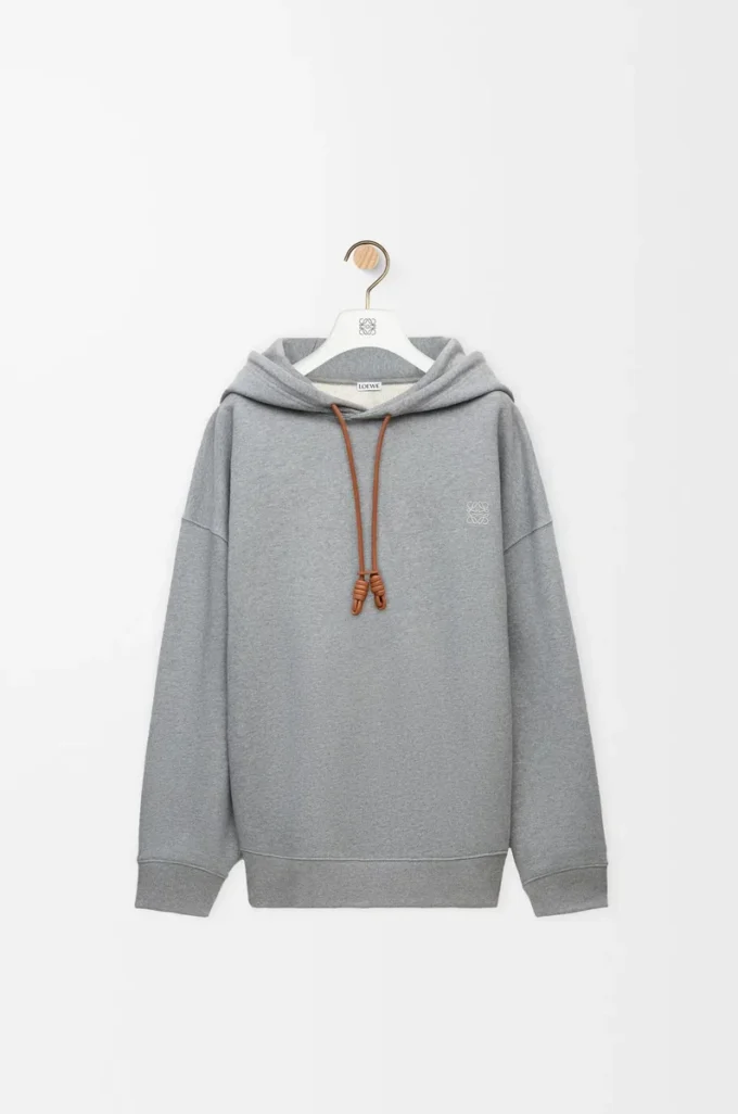 Geniş kesim pamuklu gri melanj kapüşonlu sweatshirt