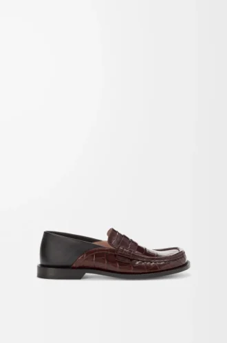 Kabartmalı dana derisi ve nappa kuzu derisinden üretilmiş Campo flap arka loafer Koyu Kahverengi/Siyah