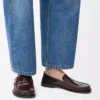 Kabartmalı dana derisi ve nappa kuzu derisinden üretilmiş Campo flap arka loafer Koyu Kahverengi/Siyah