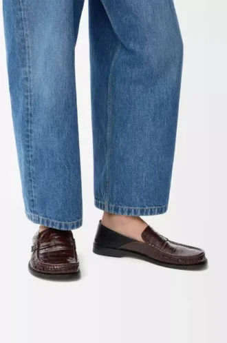 Kabartmalı dana derisi ve nappa kuzu derisinden üretilmiş Campo flap arka loafer Koyu Kahverengi/Siyah