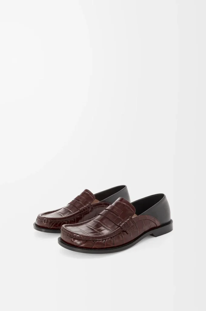 Kabartmalı dana derisi ve nappa kuzu derisinden üretilmiş Campo flap arka loafer Koyu Kahverengi/Siyah