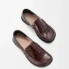Kabartmalı dana derisi ve nappa kuzu derisinden üretilmiş Campo flap arka loafer Koyu Kahverengi/Siyah