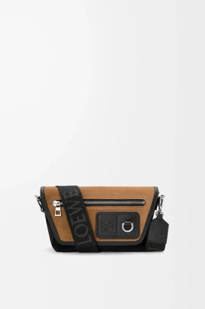 Kanvas ve süetten mini Flex messenger Siyah/Koyu Altın