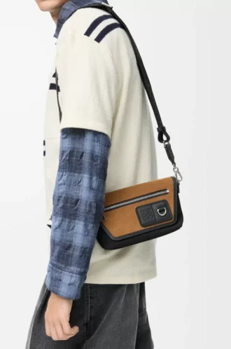 Kanvas ve süetten mini Flex messenger Siyah/Koyu Altın