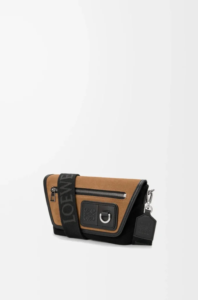 Kanvas ve süetten mini Flex messenger Siyah/Koyu Altın